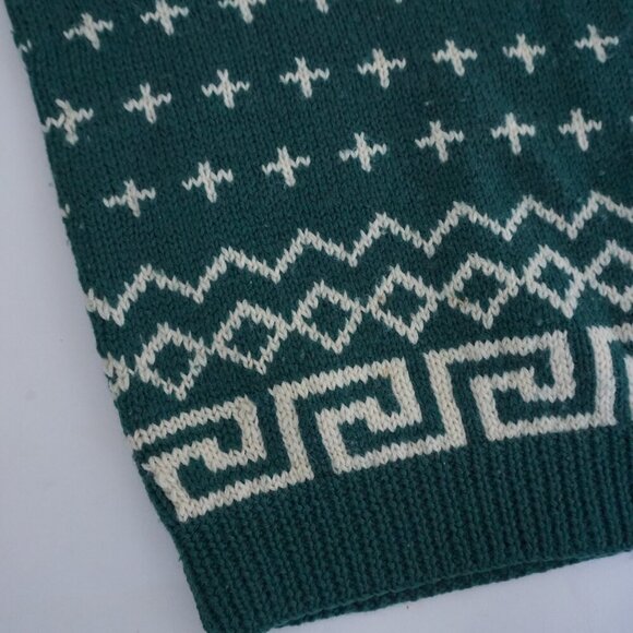 Vtg'80S Club Monaco By Alfred Song Green 100% Wool Cream Knit Deer Sweater XL - Picture 6 of 11